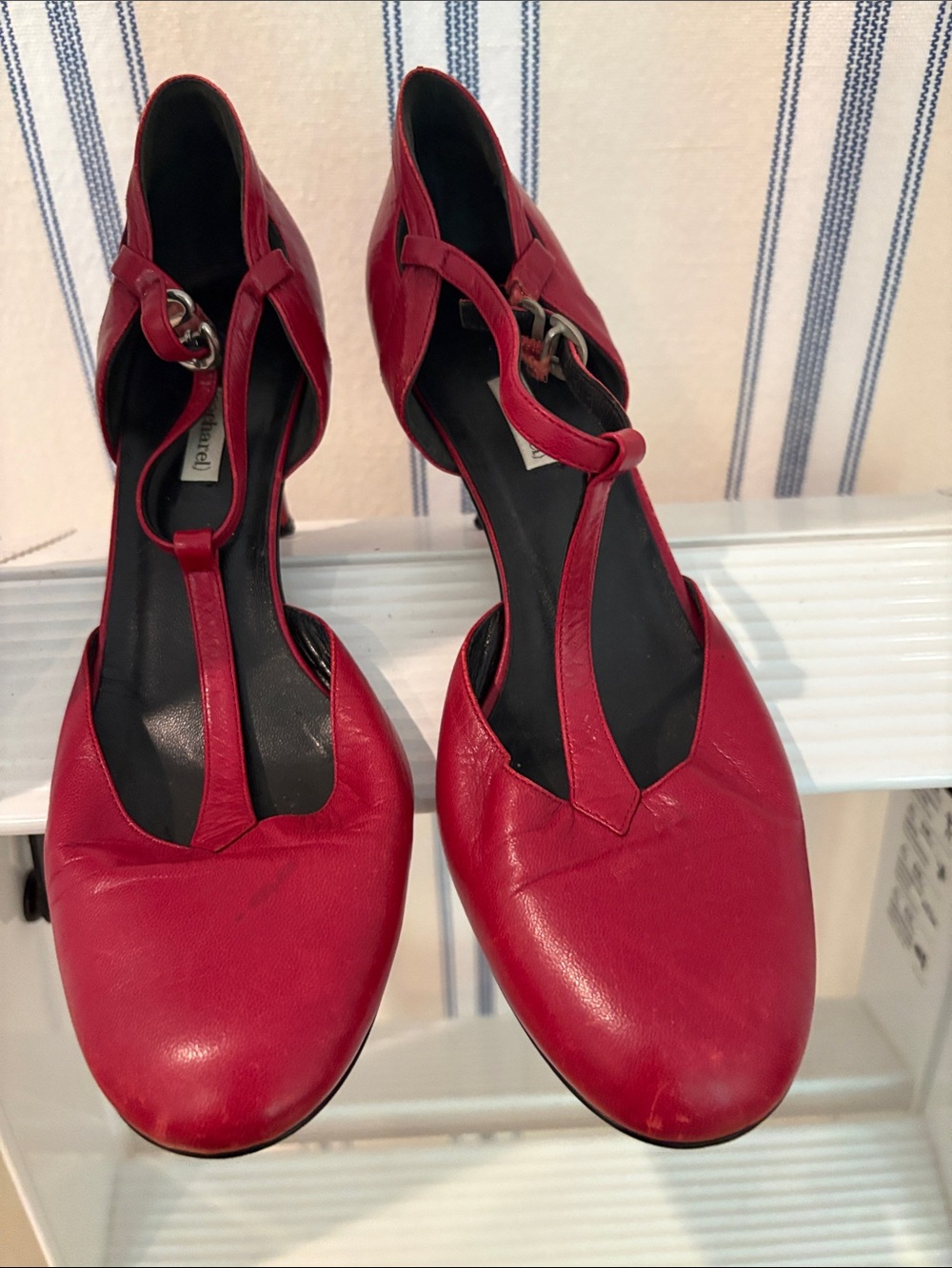Cacharel Red Women's T-Strap Leather Heels